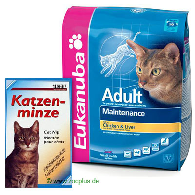 2 kg Eukanuba Trockennahrung + Katzenminze gratis - - Adult Hairball Huhn &
