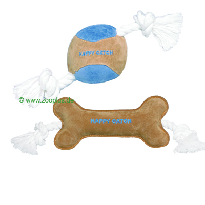 Velourslederspielzeug Happy Catch - Knochen mit Tau