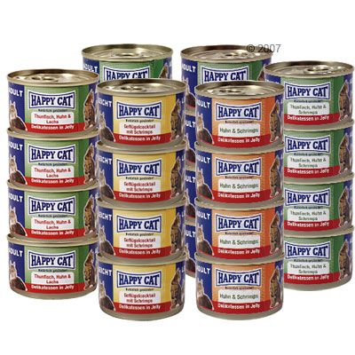 Happy Cat Adult 24 x 80 g Sparpaket - 6 Sorten � 4 Dosen