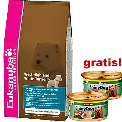1 kg Eukanuba Breed + 2 x 85 g ShinyDog gratis! - West Highland White Terrier