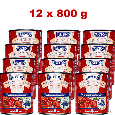Happy Dog Fleisch Plus Sparpaket 12 X 800 G - Gefl�gel & Lamm