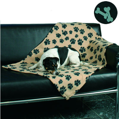 Hundedecke Beany aus Fleece - schwarz, mit Knochen