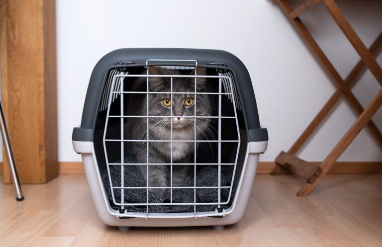 Katze in verschlossener Transportbox
