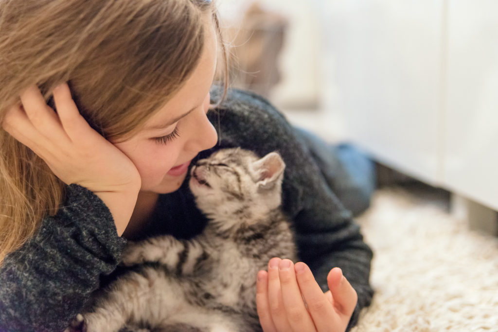 Mädchen mit baby katze