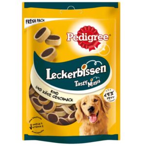 Pedigree Leckerbissen Mini-Happen Hundesnacks Portionsbeutel mit Käse- und Rindgeschmack