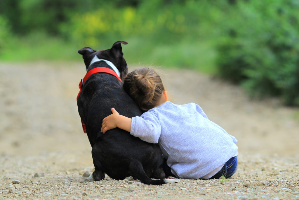 mädchen mit schwarz hund